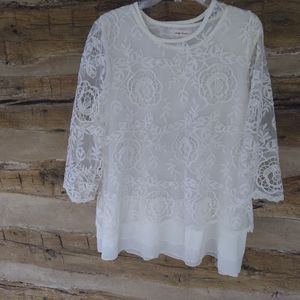 Simply Couture Ivory Lace Overlay Blouse Size 1X